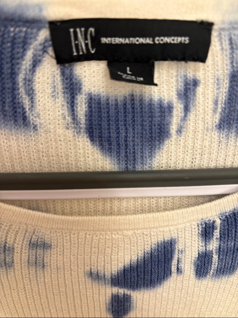 INC International Concepts Blue and Off-White Tie-Dye Crewneck Sweater - Picture 6 of 7
